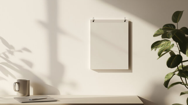 Minimalist wall calendar scene with soft natural light for office decor
