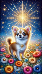 Obraz premium Dreamy Chihuahua Under the Evening Star in an Enchanted Meadow