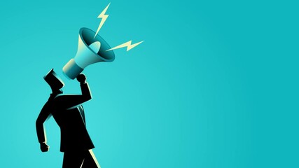 Motion graphic of a businessman holding a megaphone, perfect for illustrating leadership, announcements, marketing, advertisement, promotion or communication