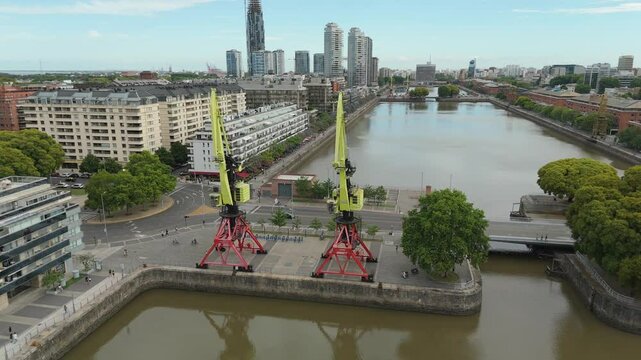 Aerial view of Puerto Madero skyscrapers Buenos Aires Argentina and Rio de La Plata Skyline in Argentina
