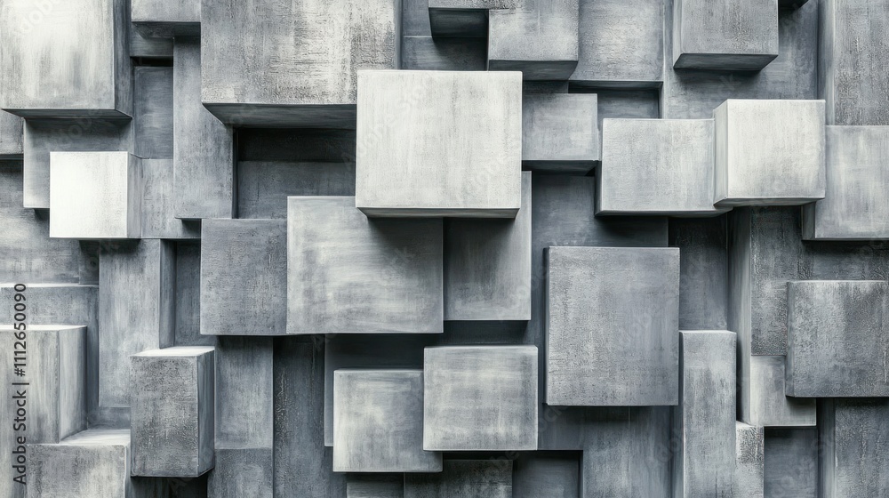 Poster abstract background of various sized gray cubes.