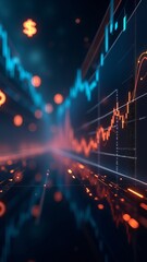Fototapeta premium A virtual cryptocurrency market with glowing digital charts and fluctuating prices, representing the dynamic world of digital trading.