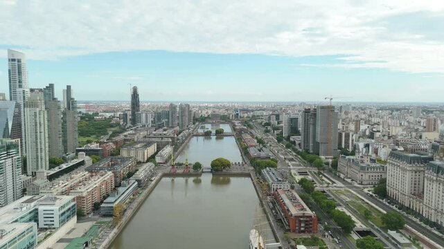 Aerial view of Puerto Madero skyscrapers Buenos Aires Argentina and Rio de La Plata Skyline in Argentina
