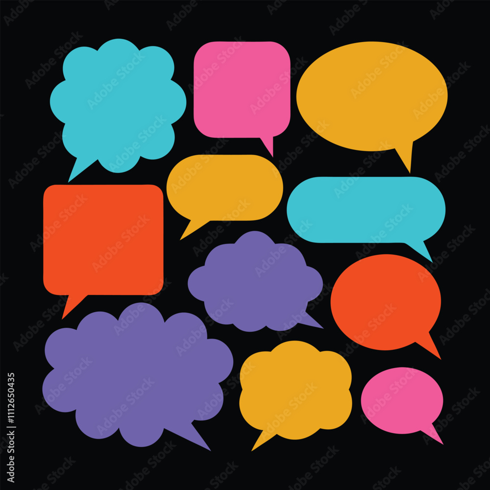 Poster modern playful speech bubbles with flat color layer transitions.