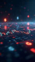 Obraz premium A virtual cryptocurrency market with glowing digital charts and fluctuating prices, representing the dynamic world of digital trading.