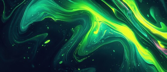 Obraz premium Abstract swirling patterns in vibrant green and dark hues.