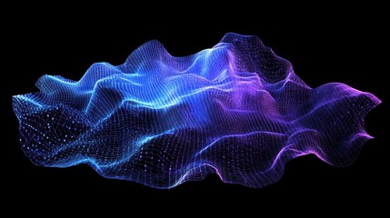 Fototapeta premium Abstract blue and purple wave of particles on black background.