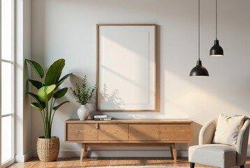 Wooden Console Framed Print Mockup - Modern Wall Decor