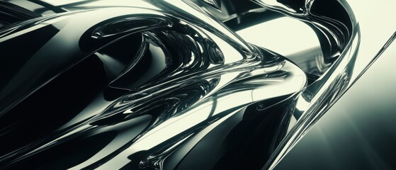 Obraz premium Abstract metallic design with reflective surfaces and curves.