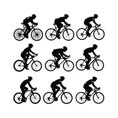 Cyclist Ride Cycle Silhouettes set Clipart on a white Background