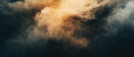 Abstract swirling smoke with golden highlights and dark background.