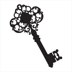 Vintage Key silhouette on white background
