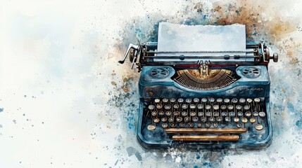 An old typewriter on a white background, watercolor illustration