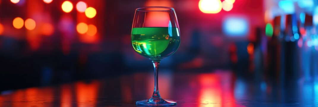 Vibrant Green Nonalcoholic Cocktail in a Dimly Lit Bar Setting for Nightlife Concepts. Non-alcoholic month. Dry January is public health campaign