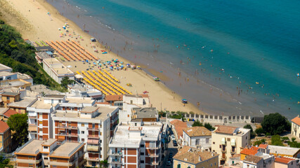 Aerial view of Ponente beach in Rodi Garganico. It is a tourist destination in Gargano, in the...