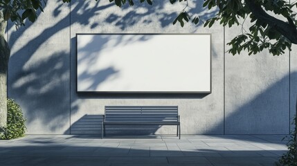 Blank Billboard Mockup: Urban Scene with Bench and Trees