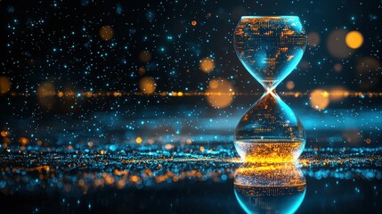 Dreamy Hourglass with Sparkling Particles and Glowing Lights Representing the Passage of Time in a Fantasy-like Setting