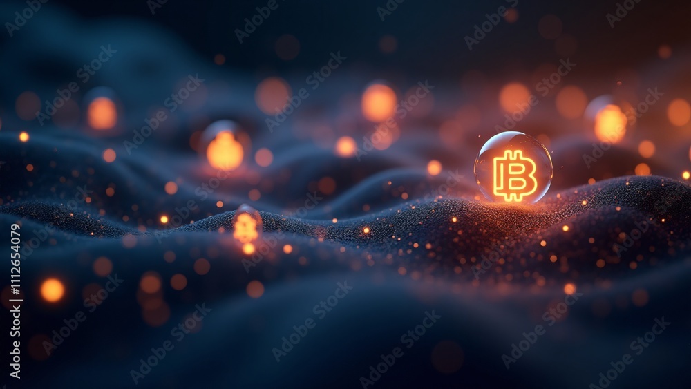 Poster a digital representation of decentralized finance with floating icons symbolizing defi services like
