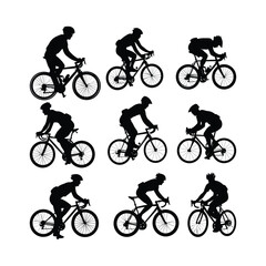 Obraz premium Cyclist Ride Cycle Silhouettes set Clipart on a white Background