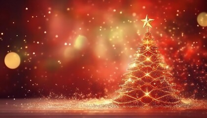 Naklejka premium Christmas tree, holiday decorations, sparkling lights, festive atmosphere, glowing stars, winter scene, warm colors, celebration This enchanting image features a beautifully lit Christmas tree