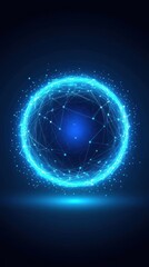 Obraz premium A glowing blue digital sphere with interconnected nodes on a dark background, AI