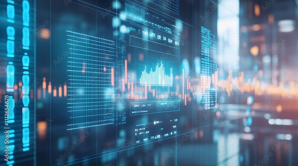 Poster analyzing key performance indicators: a futuristic dashboard reveals insightful business conversion 