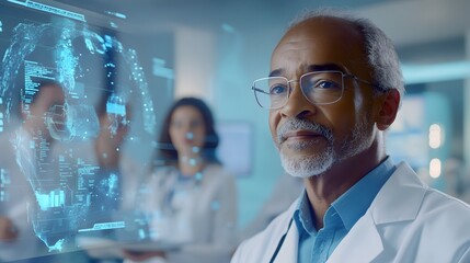 Global healthcare collaboration: Doctors utilize futuristic technology for seamless, interconnected patient care across borders.