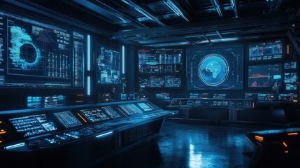 Fototapeta premium Futuristic Control Room: High-Tech Monitoring Station