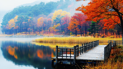 the beautiful landscape of Nami island during the autumn foliage, Korea.
