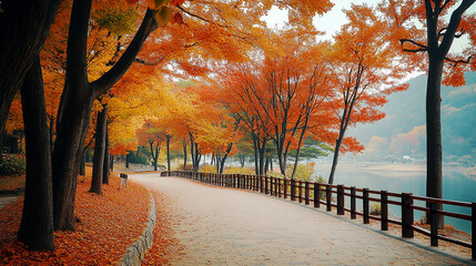 the beautiful landscape of Nami island during the autumn foliage,Korea.