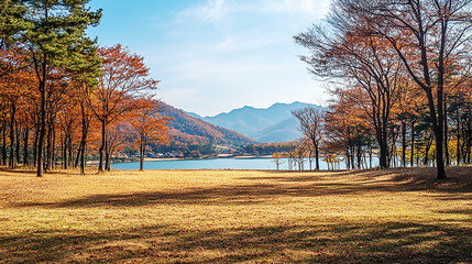 the beautiful landscape of Nami island during the autumn foliage,Korea.