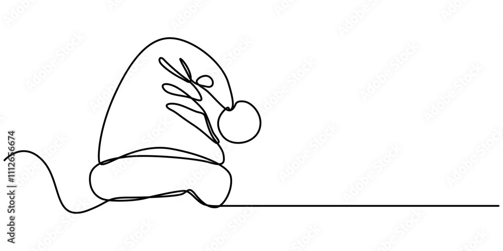 Poster santa claus hat continuous one line drawing. christmas or new year concept, one continuous line draw