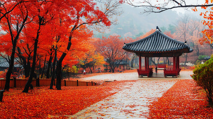 the beautiful landscape of Nami island during the autumn foliage, Korea.