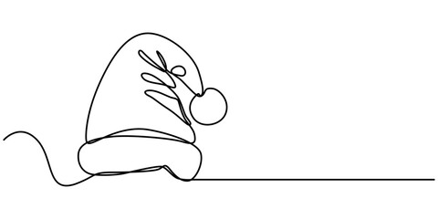 Santa Claus hat Continuous one line drawing. Christmas or New Year concept, One continuous line drawing of christmas Santa Claus hat. Nicolas red cup in simple linear style. Elegance logo editable. 