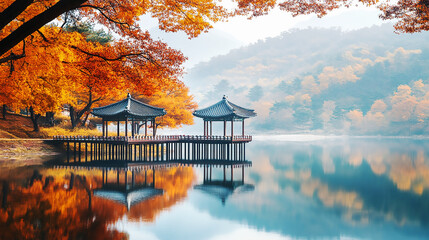 the beautiful landscape of Nami island during the autumn foliage, Korea.