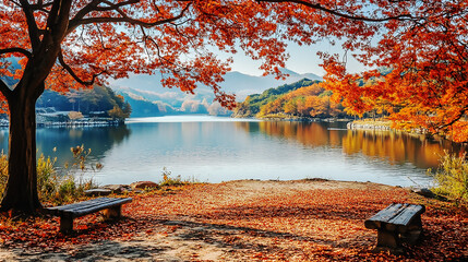 the beautiful landscape of Nami island during the autumn foliage, Korea.