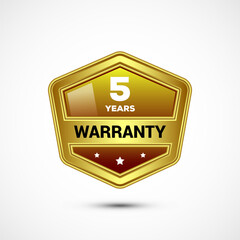 Advertising 5 years warranty golden emblem, for label, icon, logo, badge, symbol, button