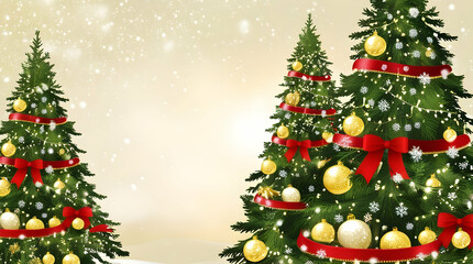 Christmas background featuring pine trees, snow, ice, gifts, Christmas decoration, holiday spirit, festive times, use as graphic resource, card invitation