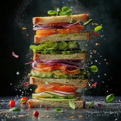 giant layered sandwich with vegetables