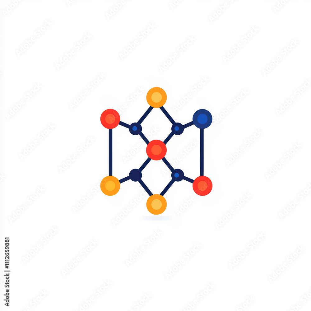 Poster abstract graphical representation of interconnected nodes and edges in vibrant colors on white backg