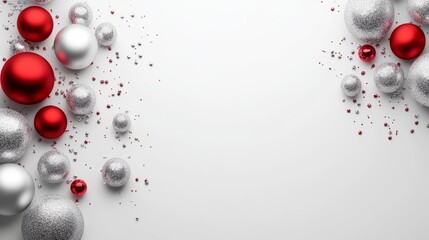 Fototapeta premium Christmas red silver decorations balls New Year on white background