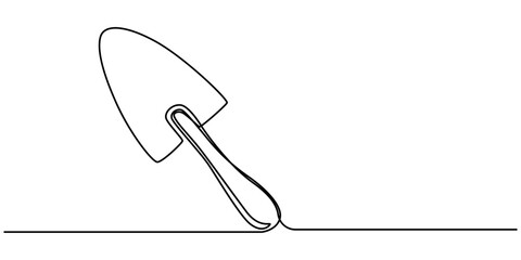 Continuous one line drawing of construction trowel tools concept graphic design vector illustration. Pro vector, Continuous line drawing of cement trowel. One line of cement trowel for brick. Worker 