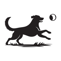 Dog playing fetch silhouette vector art black color design and solid white background