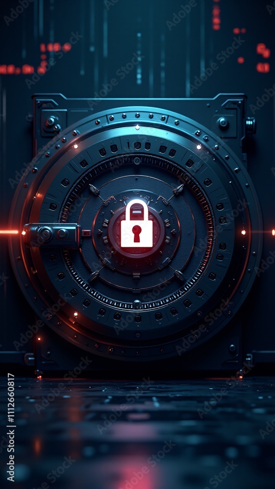 Poster a digital vault with encryption symbols and glowing locks, symbolizing the secure storage of cryptoc