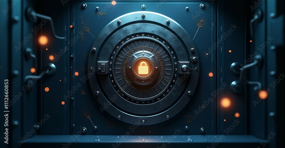 Poster a digital vault with encryption symbols and glowing locks, symbolizing the secure storage of cryptoc