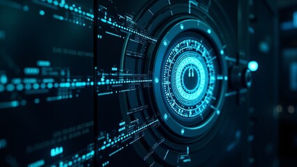 A digital vault with encryption symbols and glowing locks, symbolizing the secure storage of cryptocurrencies.