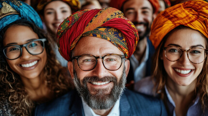 Fototapeta premium Celebrating cultural diversity with traditional attire and joyful expressions