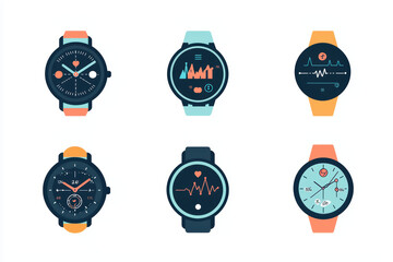 Modern smartwatches with colorful designs showcase various features and styles. These timepieces combine technology and fashion, appealing to tech savvy users