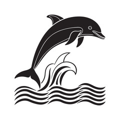 Dolphin jumping out of water silhouette vector art black color design and solid white background
