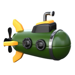 Submarine 3D Icon, used for underwater military combat and stealth operations. © gilz_r